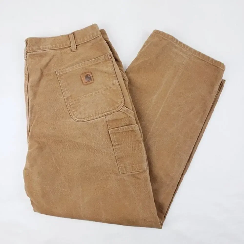 Carhartt B11 Washed Duck Work Dungaree Jeans Carpenter Style Brown Size 50 x 32 - Picture 3 of 8